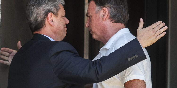 Tarcísio de Freitas (Republicanos) e Bolsonaro (PL).