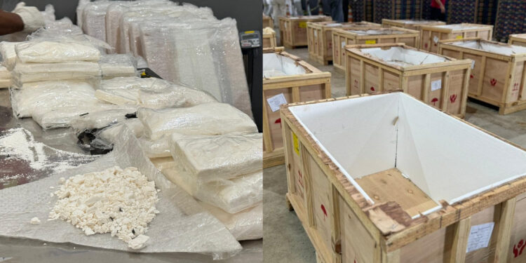 O material estava oculto em compartimento [tampos] de mesa