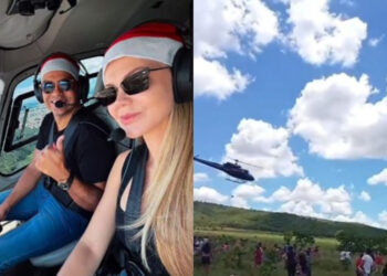 Empresário distribuiu kits de carne de helicóptero, em Goiás