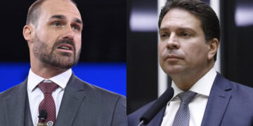 Eduardo Bolsonaro (PL-SP) e Alexandre Ramagem (PL-RJ) (esq. p/. dir.)