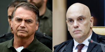 Jair Bolsonaro (PL) e Alexandre de Moraes (esq. p/ dir.)
