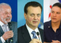 Presidente Lula (PT), Gilberto Kassab (PSD) e Raquel Lyra (PSD) (esq. p/ dir.)