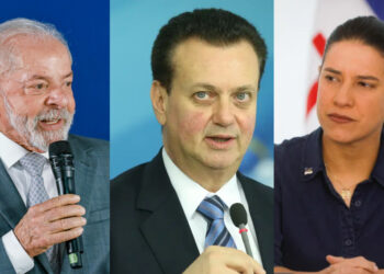 Presidente Lula (PT), Gilberto Kassab (PSD) e Raquel Lyra (PSD) (esq. p/ dir.)