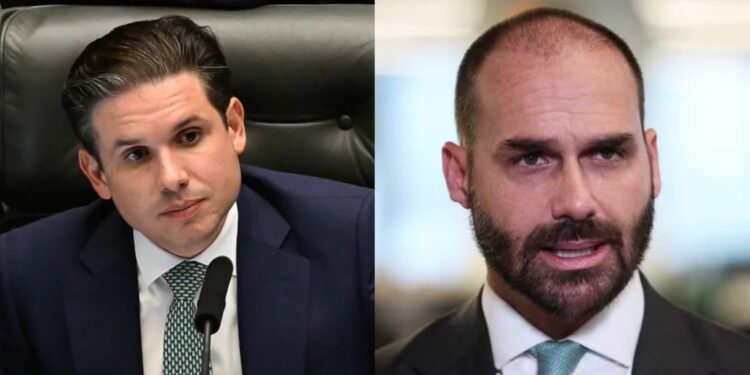 Hugo Motta
Presidente da Câmara dos Deputados e o Deputado Federal Eduardo Bolsonaro