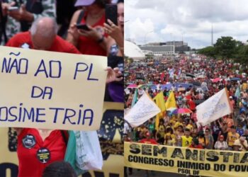 Manifestantes protestam contra o PL da Dosimetria em Brasília