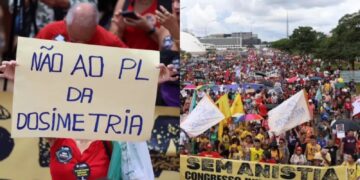 Manifestantes protestam contra o PL da Dosimetria em Brasília