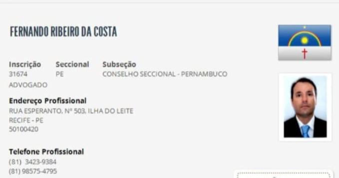 O advogado Fernando Ribeiro da Costa de 55 anos