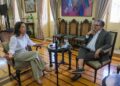 Raquel Lyra no "Ping Pong" com o jornalista Ricardo Antunes