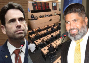 Os vereadores Eduardo Moura (NOVO) e Rinaldo Júnior (PSB)