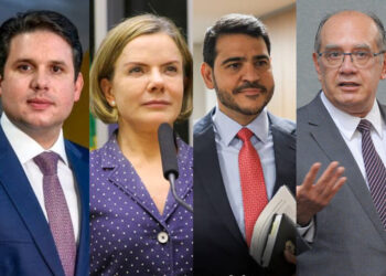 O presidente da Câmara, Hugo Motta, e ministros do governo e do STF, Gleisi Hoffmann (SRI), Jorge Messias (AGU) e Gilmar Mendes