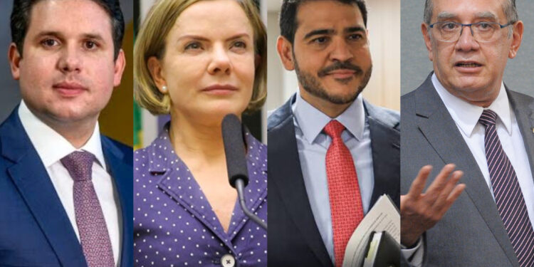O presidente da Câmara, Hugo Motta, e ministros do governo e do STF, Gleisi Hoffmann (SRI), Jorge Messias (AGU) e Gilmar Mendes