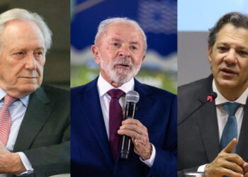 Ministro Lewandowisk, ministro da Fazenda, Haddad e o presidente Lula (PT) (esq. p/ dir.)