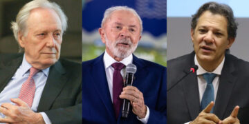 Ministro Lewandowisk, ministro da Fazenda, Haddad e o presidente Lula (PT) (esq. p/ dir.)