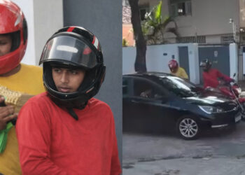 Nas imagens, é possível ver a abordagem rápida e violenta