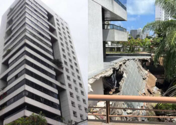 Parte de marquise de prédio cai no bairro do Espinheiro