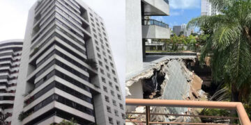 Parte de marquise de prédio cai no bairro do Espinheiro