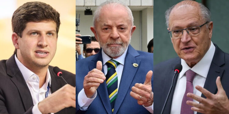 João Campos (PSB), Lula (PT) e Geraldo Ackmin (PSB) (esq. p/ dir.)