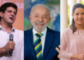Prefeito João Campos (PSB), Governadora Raquel Lyra (PSD) e o Presidente Lula (PT)