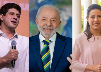 Prefeito João Campos (PSB), Governadora Raquel Lyra (PSD) e o Presidente Lula (PT)