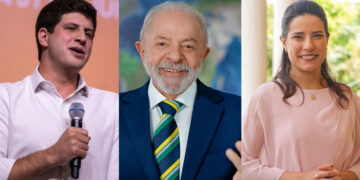 Prefeito João Campos (PSB), Governadora Raquel Lyra (PSD) e o Presidente Lula (PT)