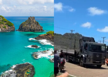 Guincho se prepara para içar pickup de morador da ilha