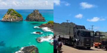 Guincho se prepara para içar pickup de morador da ilha