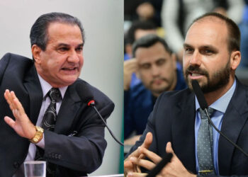 Pastor Silas Malafaia e Eduardo Bolsonaro (PL-SP) (esq. p/ dir.)