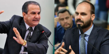 Pastor Silas Malafaia e Eduardo Bolsonaro (PL-SP) (esq. p/ dir.)