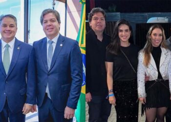 Os casais Frederico de Siqueira Filho e Efraim Filho e o ministro com seu padrinho político disfarçado