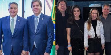 Os casais Frederico de Siqueira Filho e Efraim Filho e o ministro com seu padrinho político disfarçado