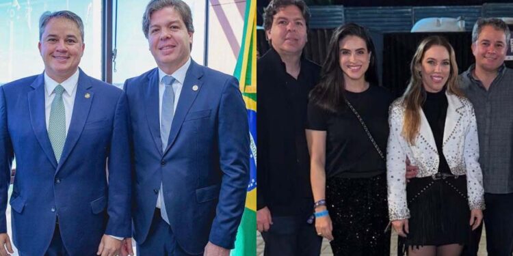 Os casais Frederico de Siqueira Filho e Efraim Filho e o ministro com seu padrinho político disfarçado