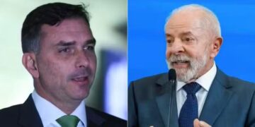 O senador Flávio Bolsonaro (PL-RJ) e o presidente Lula da Silva (PT)