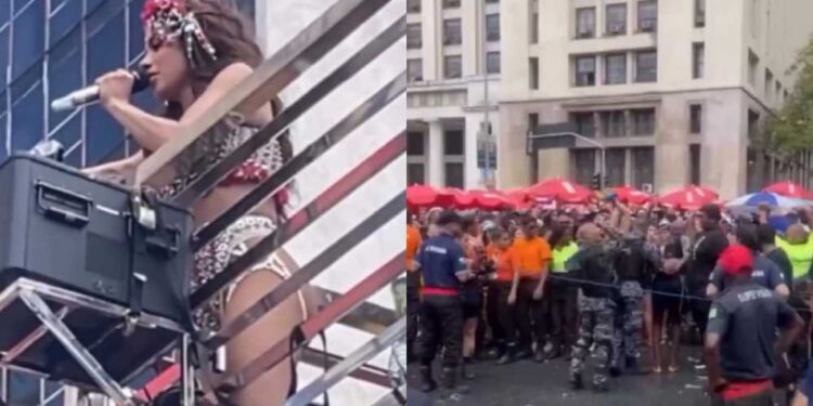 Anitta durante o bloco no Rio de Janeiro