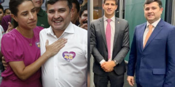 Eduardo da Fonte ao lado de Raquel Lyra (PSD) e João Campos (PSB)