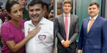 Eduardo da Fonte ao lado de Raquel Lyra (PSD) e João Campos (PSB)