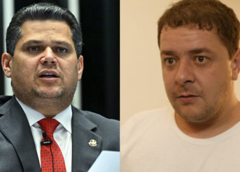 Presidente do Senado, Davi Alcolumbre (União-AP) e Fábio Lins Lula da Silva (PT) (esq. p/ dir.)