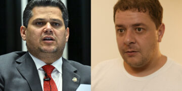 Presidente do Senado, Davi Alcolumbre (União-AP) e Fábio Lins Lula da Silva (PT) (esq. p/ dir.)