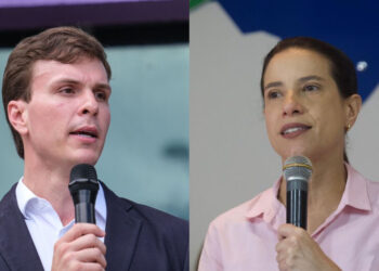 Ex-prefeito de Petrolina, Miguel Coelho (UB) e a Governadora Raquel Lyra (PSD) (esq. p/ dir.)