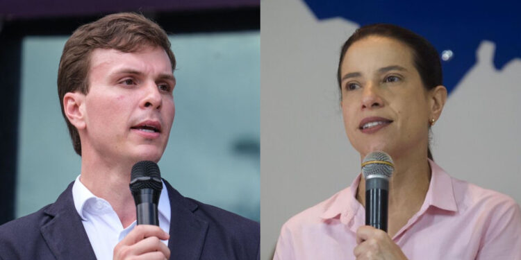 Ex-prefeito de Petrolina, Miguel Coelho (UB) e a Governadora Raquel Lyra (PSD) (esq. p/ dir.)