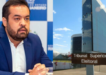 Cláudio Castro se prepara para falar com jornalistas no Palácio Guanabara