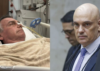 Ex-presidente Bolsonaro (PL) e o ministro Alexandre de Moraes (esq. p/ dir.)