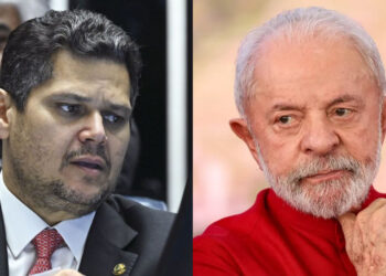 O presidente do Senado, Davi Alcolumbre (União Brasil-AP), e o presidente Lula (PT) (esq. p/ dir.)