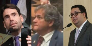 Os vereadores Eduardo Moura (Novo) e Chico Kiko (PSB); e o jornalista Edmar Lyra.