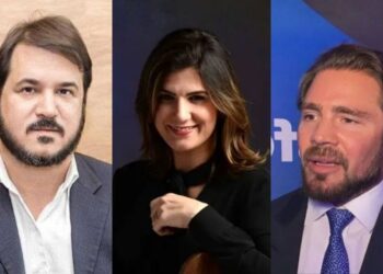 O presidente do União Brasil, Antonio Rueda, sua irmã, Maria Emília de Rueda, e Daniel Vorcaro.