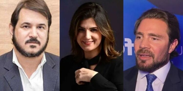 O presidente do União Brasil, Antonio Rueda, sua irmã, Maria Emília de Rueda, e Daniel Vorcaro.