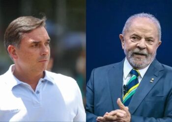 Os pré-candidatos a presidente do Brasil, Flávio (PL) e Lula (PT).