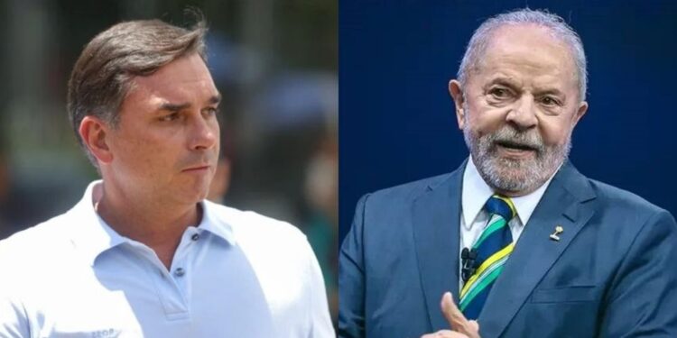 Os pré-candidatos a presidente do Brasil, Flávio (PL) e Lula (PT).