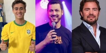 Nikolas Ferreira (PL-MG), o pastor Guilherme Batista e Daniel Vorcaro.