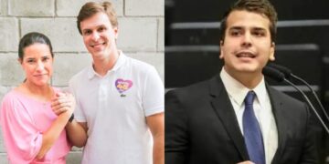 A governadora Raquel Lyra (PSD), o ex-prefeito de Petrolina Miguel Coelho (UB) e seu irmão Antônio Coelho, deputado estadual (UB)