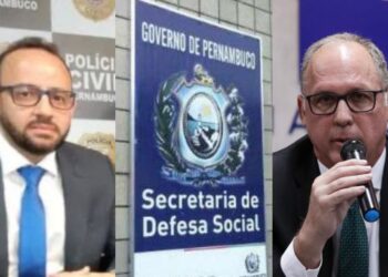 O delegado Diogo Gonçalves e o secretário de Defesa Social de Pernambuco, Alessandro Carvalho